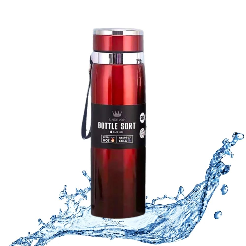 Bottle Sport Vacuum Flask | 500ml Stainless Steel | Keeps Hot 12H + Cold 12H | Leakproof Water Bottle with Handle Strap | No Color Choice Available.